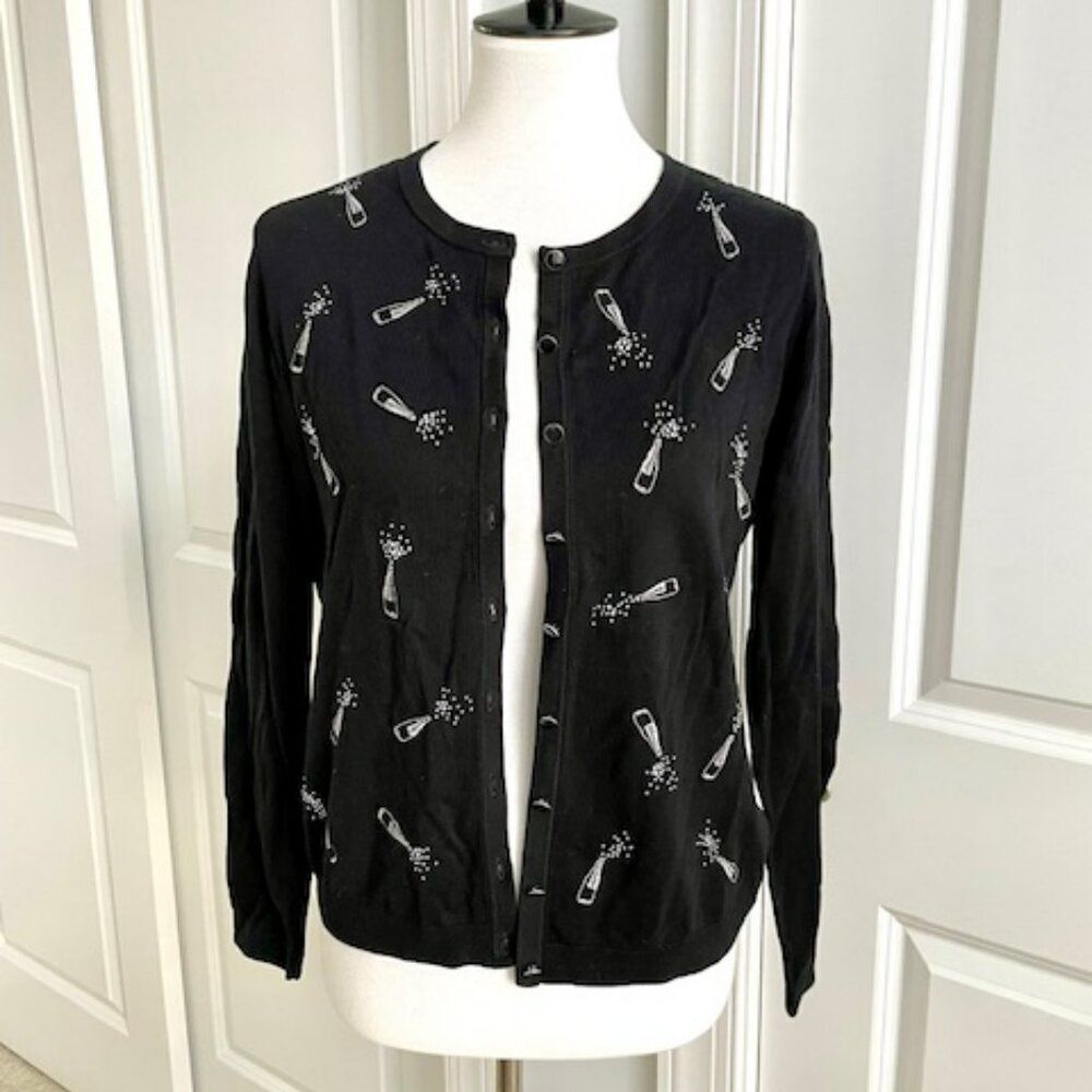 NWT Talbots Black Button Down Cardigan Sweater Champaign Pop NYE Celebration S